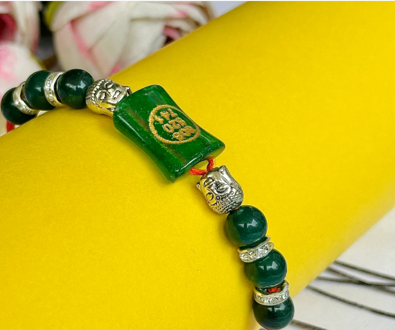 Green Jade Money Coin Reiki Symbol Rakhi - Abhimantrit